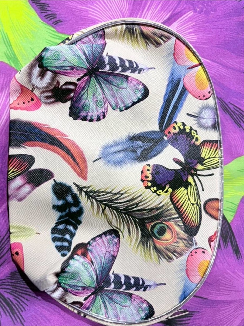 Butterfly & Feather Printed Cosmetic Pouch - Multicolor